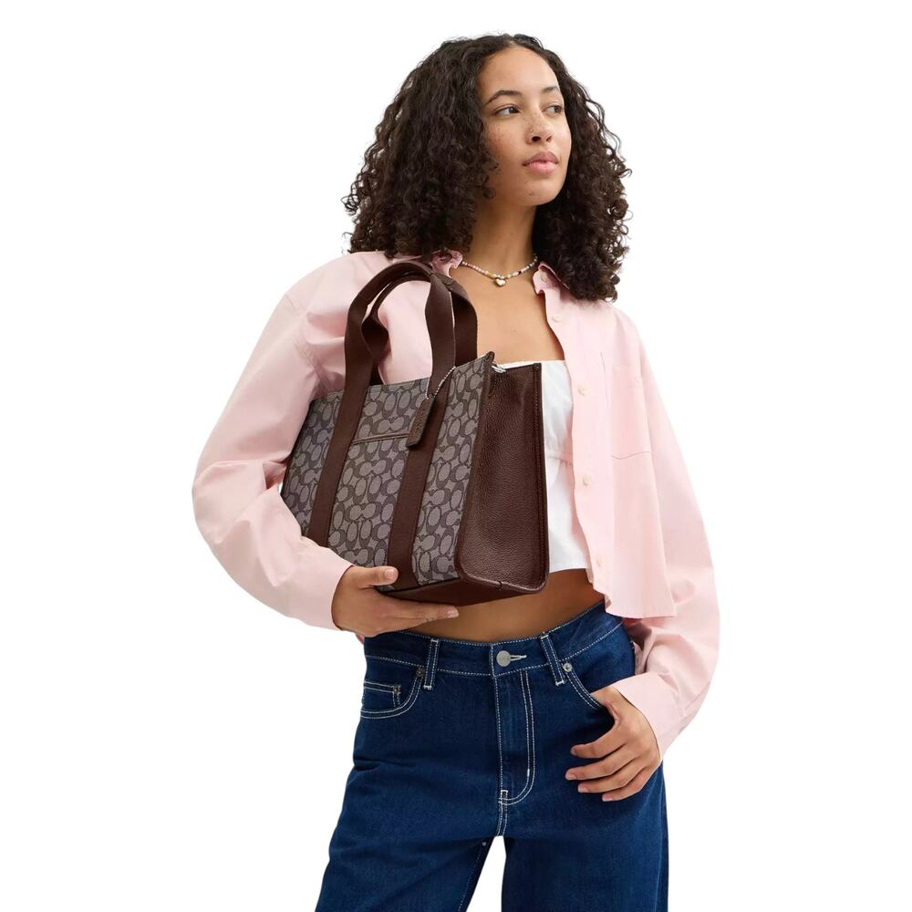 Coach Smith Tote Bag In Signature Jacquard / Silver / Oak / Maple Brown - Picture 8 of 12